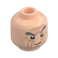 Minifig Head Argus Filch, Bushy Dark Bluish Gray Eyebrows, Wrinkles and Spots, Questioning Smile / Menacing Grin Print Light Nougat