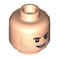 Minifig Head Indiana Jones, Black Eyebrows, Stubbled Beard, Frowning/Raised Eyebrow Frowning print Light Nougat