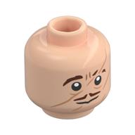 Minifig Head Remus Lupin, Brown Eyebrows and Moustache, Large Scar, Neutral / Yellow Eyes with Open Mouth Print Light Nougat