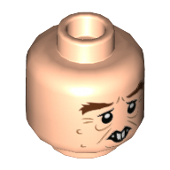 Minifig Head Peter Pettigrew, Dark Brown Large Bushy Eyebrows, 2 Large Front Teeth, Open Mouth / Closed Mouth Print Hellnougat