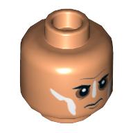 Minifig Head Hovitos Warrior, White Face Paint, Stern / Angry Teeth print Nougat