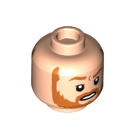 Minifig Head Obi-Wan Kenobi, Dark Orange Beard, Serious with Gold Headset / Clenched Teeth Print Light Nougat