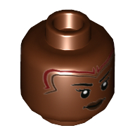 Minifig Head Okoye, Dark Red and Dark Brown Markings, Dark Brown Lips, Angry, Stern print Rotbraun