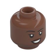 Minifig Head Ironheart, Eyelashes, Dark Red Lips, Open Mouth Smile / Annoyed print Medium Brown