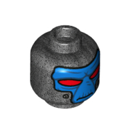 Minifig Head Cad Bane, Narrow Set Red Eyes, Breathing Apparatus Ports Print Pearl Titanium