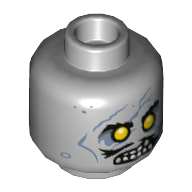 Minifig Head Dead Strange, Zombie, Yellow Eyes, Sand Blue Markings and Scars, Open Mouth, Teeth print Hellblaugrau