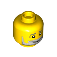 Minifig Head Lighthouse Keeper, Crows Feet, Light Bluish Gray and Dark Bluish Gray Beard, Smile Print Yellow