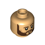 Minifig Head Cassian Andor, Dark Brown Beard and Eyebrows, Closed Mouth / Open Mouth with Teeth Print Warmes Beige