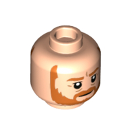 Minifig Head Obi-Wan Kenobi, Dark Orange Beard, Slight Smile / Angry with Clenched Teeth Print Light Nougat