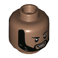 Minifig Head Master Karl Mordo, Beard, Smile with Raised Left Eyebrow / Serious with Closed Mouth Print Medium Brown