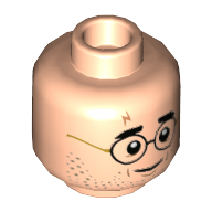 Minifig Head Harry Potter Adult, Stubble Beard, Glasses, Scar, Closed Mouth / Open Mouth print Light Nougat