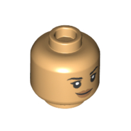 Minifig Head Trudy Chacon, Smile / Sand Blue and White War Paint and Headset print Warmes Beige