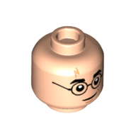 Minifig Head Harry Potter, Round Glasses, Lightning Scar, Smile / Bent Glasses print Light Nougat