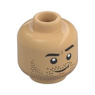 Minifig Head Stern Look, Stubbled Beard print Warm Tan