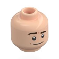 Minifig Head Jim Halpert, Thick Dark Brown Eyebrows, Smile with Raised Eyebrow / Neutral print Light Nougat