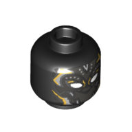 Minifig Head Black Panther (Shuri), White Eyes, Light Bluish Grey and Yellow Markings print Black