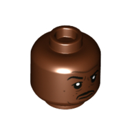 Minifig Head Stanley Hudson, Black Moustache, Grumpy with Raised Eyebrow / Annoyed print Rotbraun