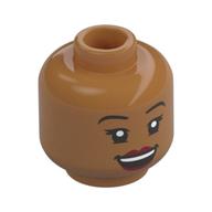 Minifig Head Kelly Kapoor, Eyelashes, Dark Red Lips, Open Mouth with Teeth / Quizzical Closed Mouth print Medium Nougat
