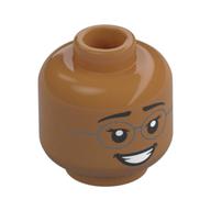 Minifig Head, Silver Glasses, Stern/Annoyed Look/Big Smile with Teeth print Medium Nougat