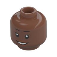 Minifig Head, Eyelashes, Dark Turquoise Hearing Aid, Smile, Teeth print Medium Brown