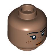 Minifig Head, Nougat Lips, Lobsided Smile, Freckles print Medium Brown