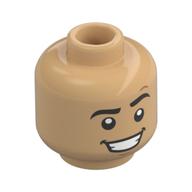Minifig Head, Raised Eyebrow, Mean Smile print Warm Tan