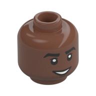 Minifig Head, Smile with Teeth/Scared Open Mouth print Medium Brown