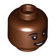 Minifig Head, Smile with Teeth/Worried print Reddish Brown
