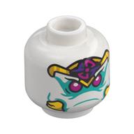 Minifig Head Yellow Tusk Elephant, Dark Turquoise Markings, Yellow, Dark Purple, and Dark Pink Headband, Magenta Eyes print White