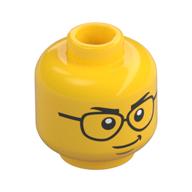 Minifig Head, Black Glasses, Smirk/Shocked print Gelb