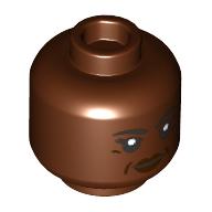 Minifig Head Vice Admiral Sloane, Eyelashes, Dark Brown Lips Print Reddish Brown