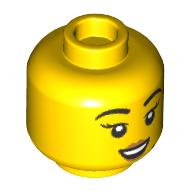 Minifig Head, Happy Smile with Pink Lips / Light Blue Face Mask print Yellow