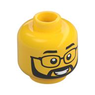 Minifig Head, Glasses, Beard, Moustache, Big Grin print Gelb