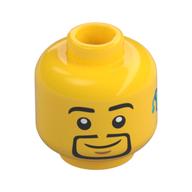 Minifig Head, Goatee Beard, Dark Turquoise Hearing Aid print Yellow