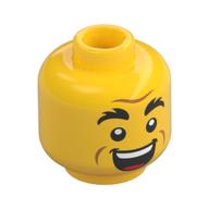 Minifig Head, Thick Eyebrows, Raised Eyebrow Questioning/Open Mouth Smile Print Yellow
