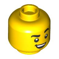 Minifig Head, Raised Eyebrow, Crooked Smile/Sweating, Tongue Sticking Out print Yellow