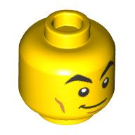 Minifig Head Cyber Rider, Big Eyebrows, Smile / Silver Glasses (Visor) print Yellow
