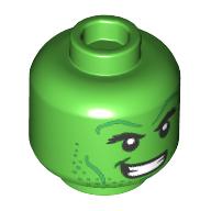 Minifig Head Hulk, Eyebrows, Green Cheek Lines, Smile with Teeth / Angry with Clenched Teeth Print Hellgrün