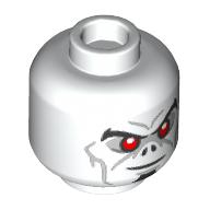 Minifig Head Morbius, Pointy Eyebrows, Red Eyes, Dark Bluish Gray Cheek Lines, Bat Nose, Closed Mouth Smile / Angry with Open Mouth and Fangs Print White