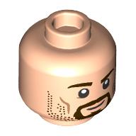 Minifig Head Aragorn, Dark Brown Eyebrows, Bear, Mustache, Stubbles, Smile/Angry Open Mouth print Light Nougat