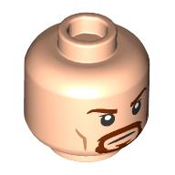 Minifig Head Boromir, Reddish Brown Eyebrows, Moustache, Beard, Mean Smile/Angry Stare print Light Nougat
