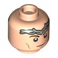 Minifig Head Elrond, Silver Tiara/Crown, Dark Brown Eyebrows, Cheeklines, Stern Smirk/Smile print Hellnougat