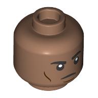 Minifig Head Blaise Zabini, Dark Brown Lines, Angry print Medium Brown
