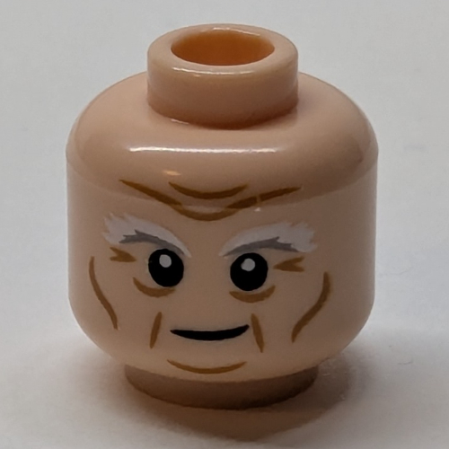 Minifig Head Gloin, White/Light Bluish Grey Big Eyebrows, Wrinkles print Light Nougat