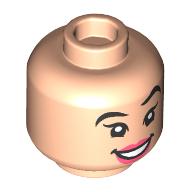 Minifig Head Mulan, Coral Lips, Raised Eyebrow Smile/Angry print Light Nougat
