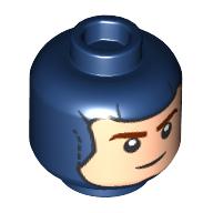 Minifig Head Captain America, Balaclava, Light Nougat Face, Clenched Teeth / Smile Print Dark Blue