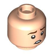 Minifig Head Pippin, Reddish Brown Eyebrows, Raised Eyebrows Confused/Questioning, Rabbit Teeth print Light Nougat
