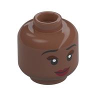 Minifig Head Tiana, Black Eyebrows, Nougat Eyeshadow, Dark Red Lips, Open Mouth/Close Mouth print Medium Brown