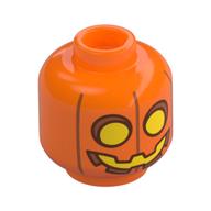 Minifig Head Pumpkin, Yellow Eyes/Mouth Print Orange