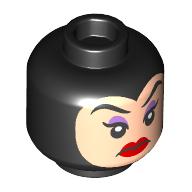 Minifig Head Evil Queen, Light Nougat Face, Medium Lavender Eyeshadow, Red Lips print Black